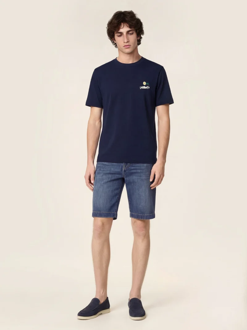 Nicolas – Bermuda in Cotton and Linen Stretch Denim