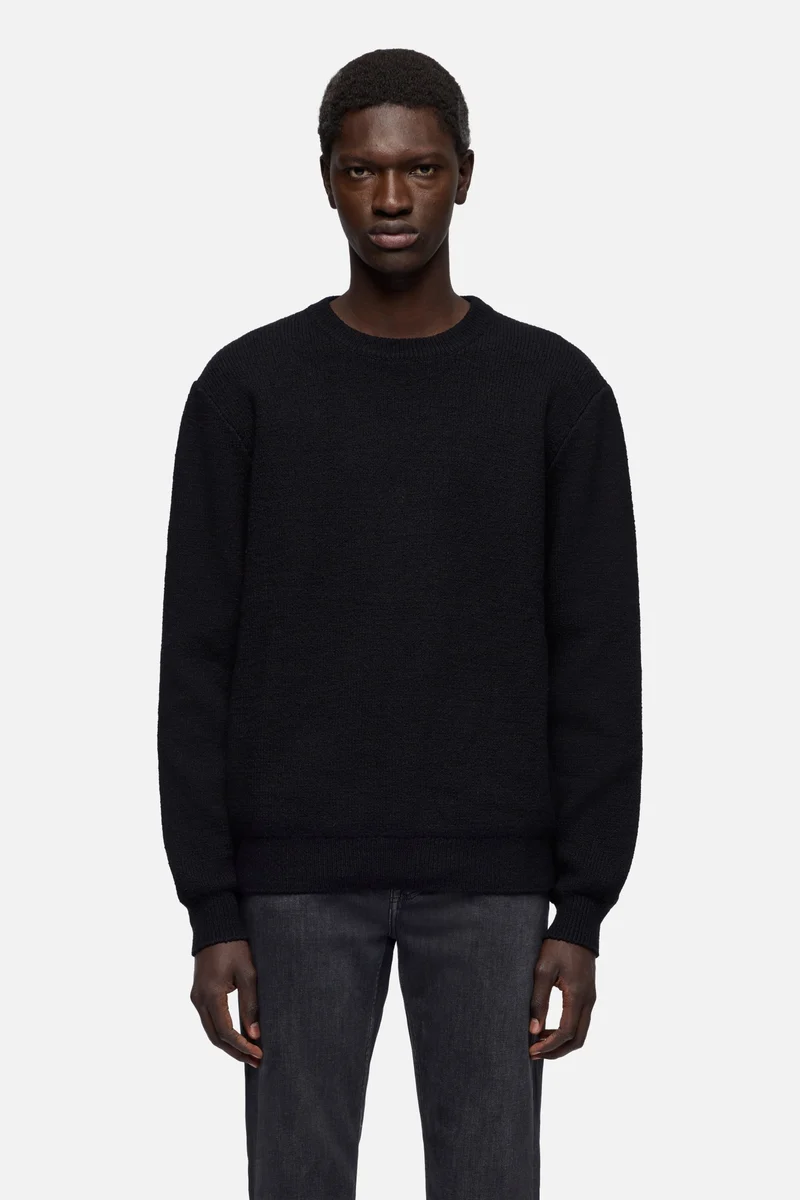 Wool Blend Crewneck Sweater in Black