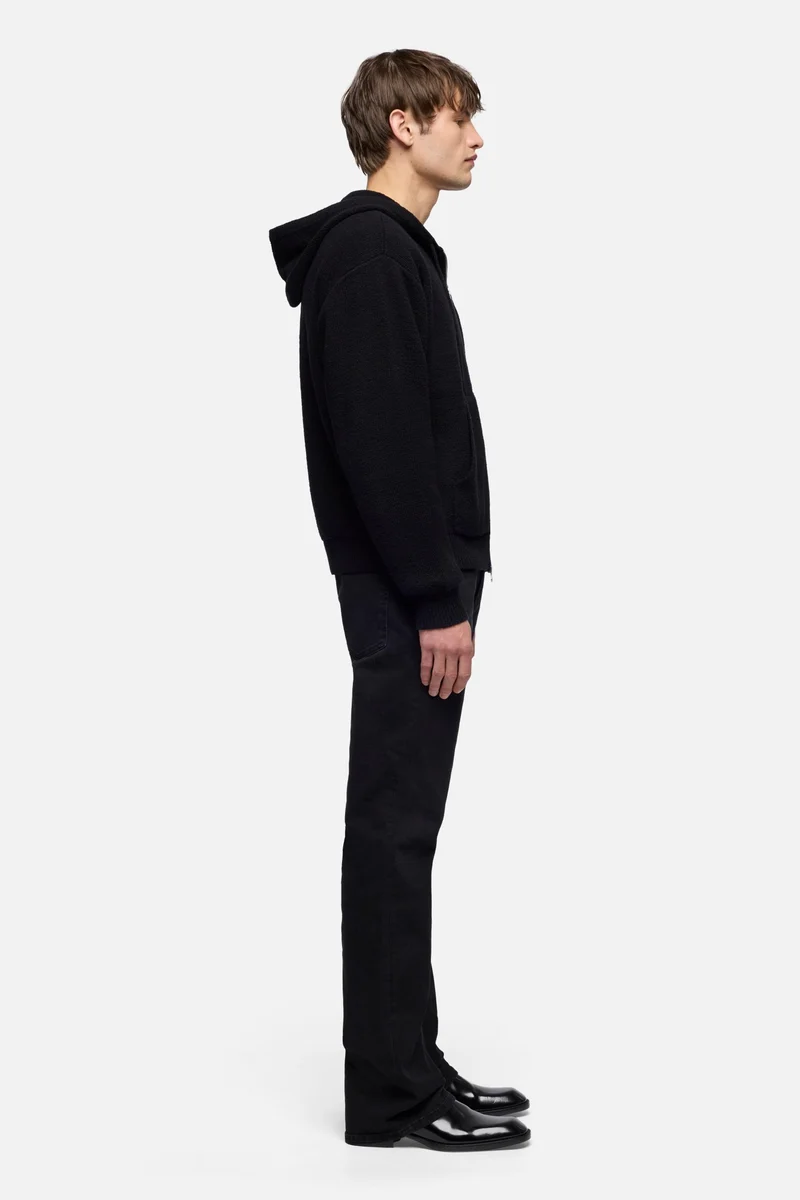 Cotton Wool Hooded Zip Sweater in Black