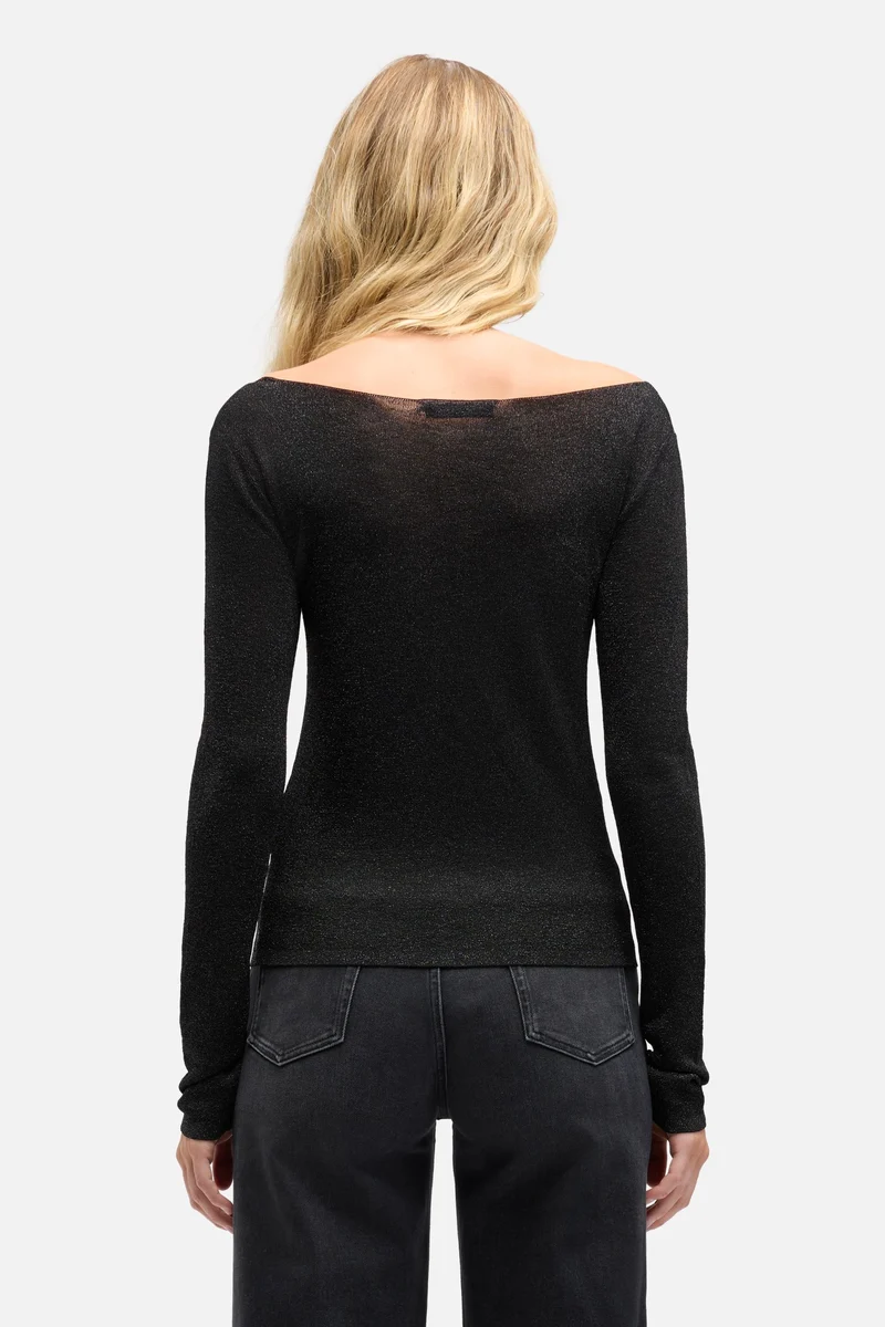 Boatneck Sweater in Black Lurex
