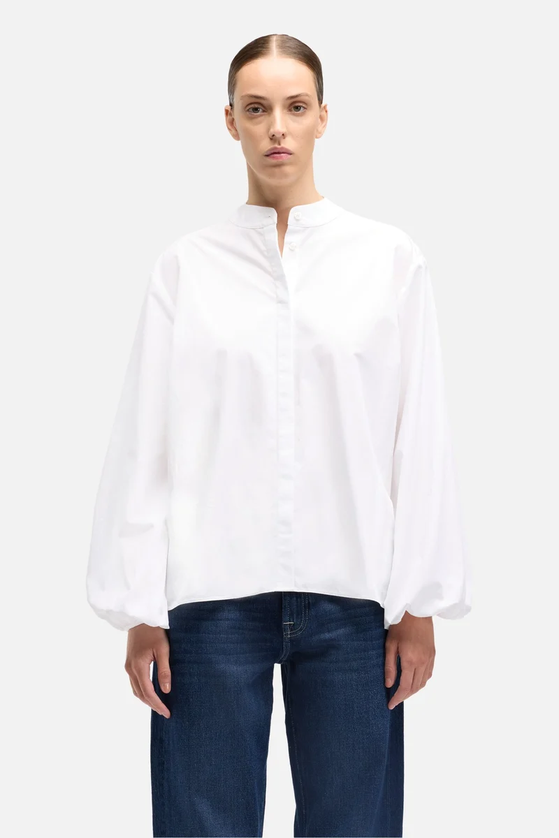 Poplin Balloon Sleeve Shirt in White