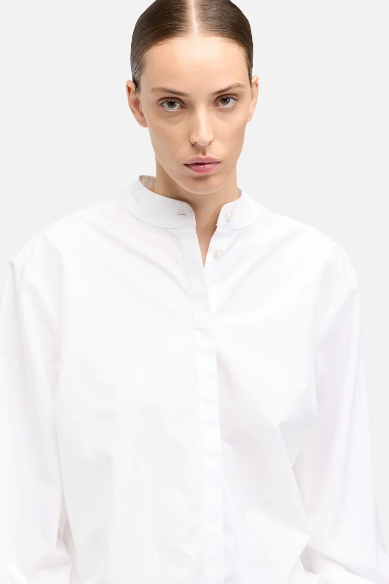 Poplin Balloon Sleeve Shirt in White