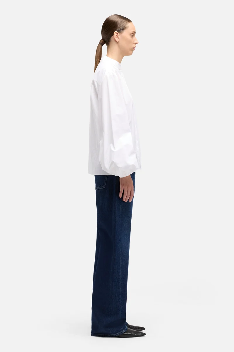Poplin Balloon Sleeve Shirt in White