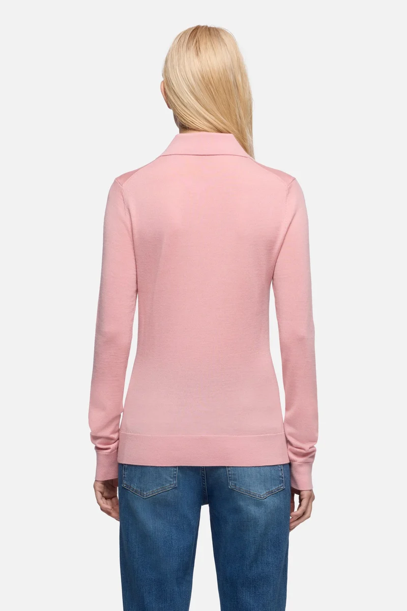 Wool Long Sleeve Polo Sweater in Pink