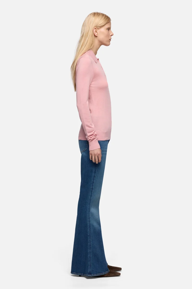 Wool Long Sleeve Polo Sweater in Pink