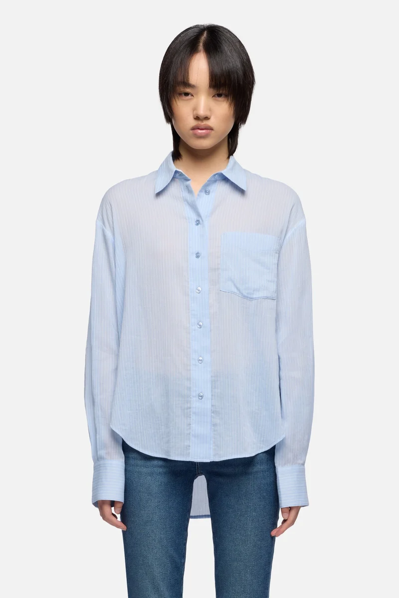 Oversize Button Down in Baby Blue Stripe
