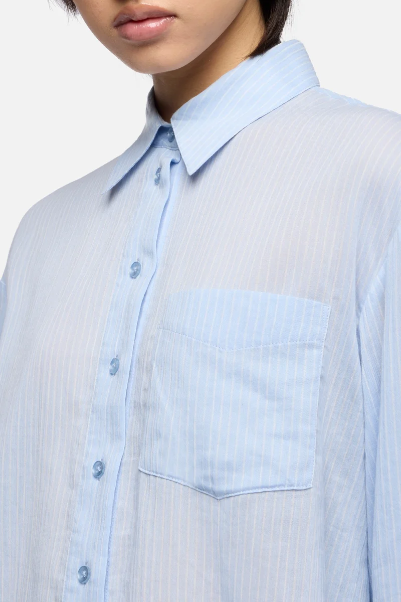 Oversize Button Down in Baby Blue Stripe