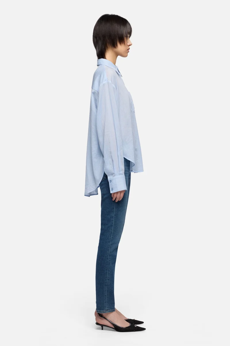 Oversize Button Down in Baby Blue Stripe