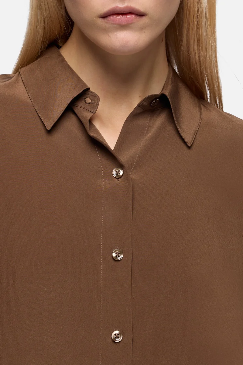 Long Sleeve Silk Blouse in Cocoa