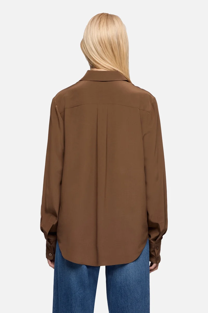 Long Sleeve Silk Blouse in Cocoa