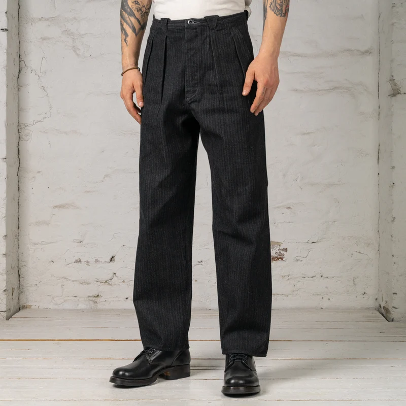 Pleat Denim Trousers HBT Denim Schwarz