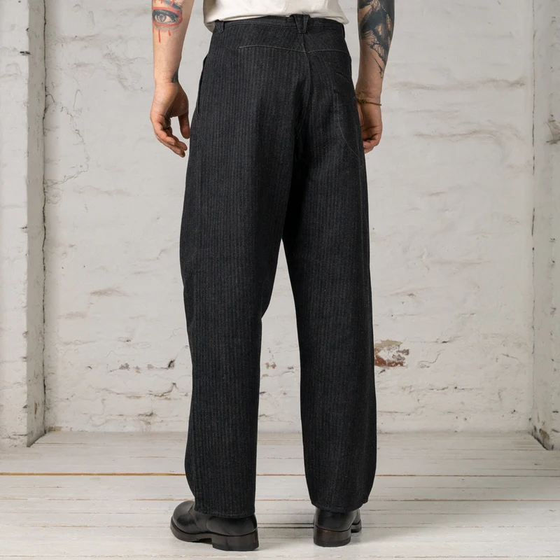 Pleat Denim Trousers HBT Denim Schwarz