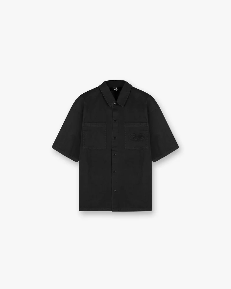 Short Sleeve Cotton Overshirt - Washed Black