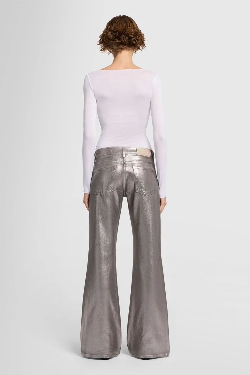 SPENCER FLARE in Coated Denim Champagne