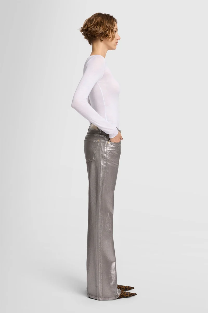 SPENCER FLARE in Coated Denim Champagne