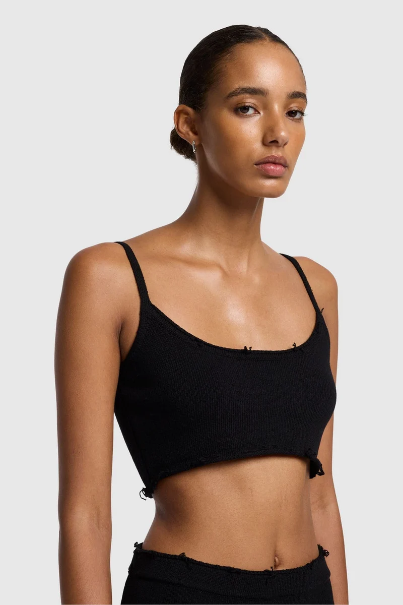 CROPPED TANK in Cotton Black