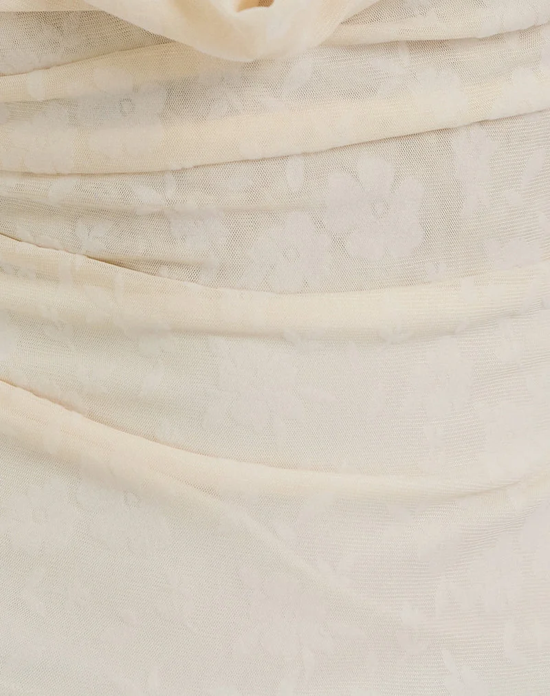 Losa Oberteil mit Rundhalsausschnitt in Creme mit Blumenflock