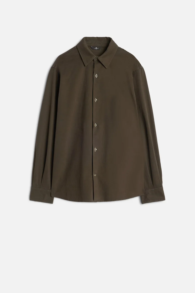 Comfort Twill Button Up Shirt In Dark Olive