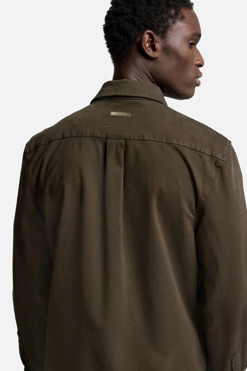 Comfort Twill Button Up Shirt In Dark Olive