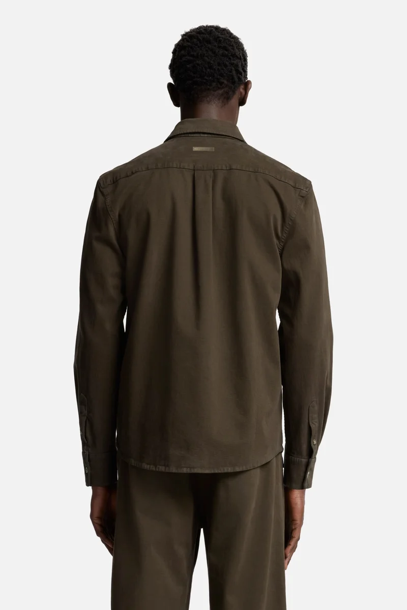 Comfort Twill Button Up Shirt In Dark Olive
