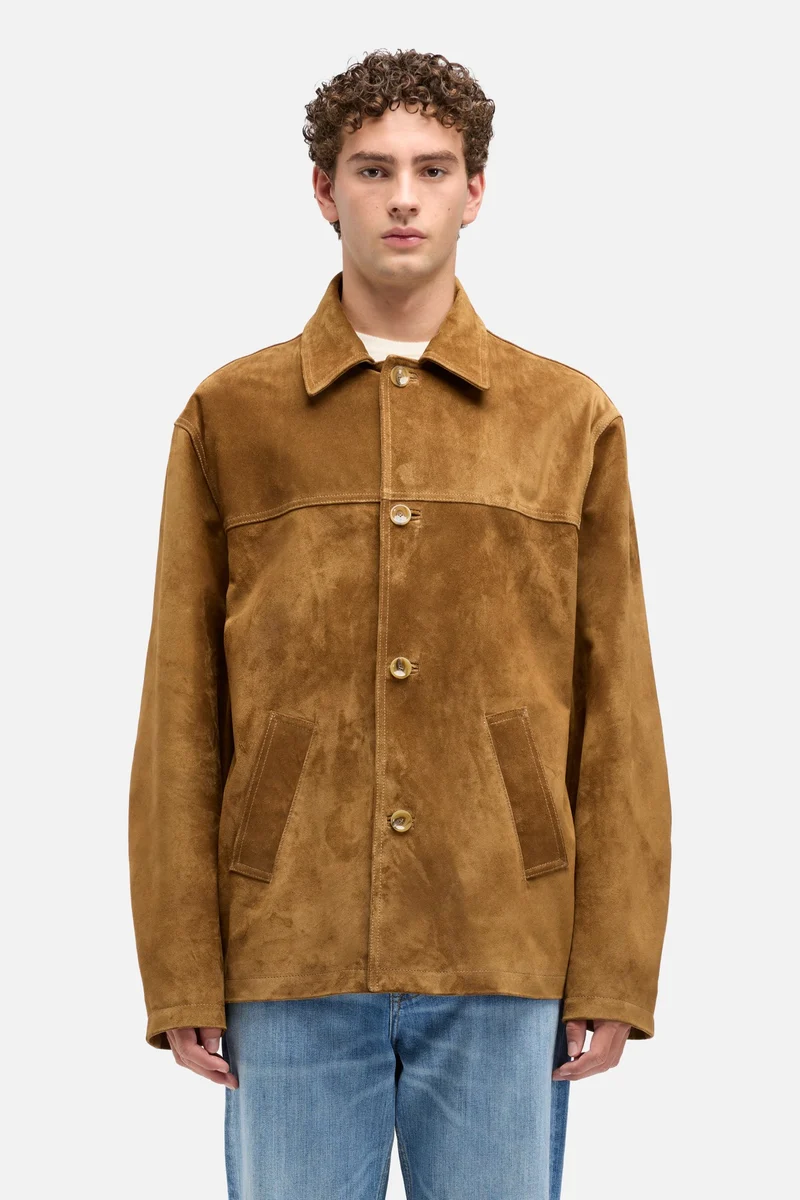 Suede Long Jacket In Tobacco