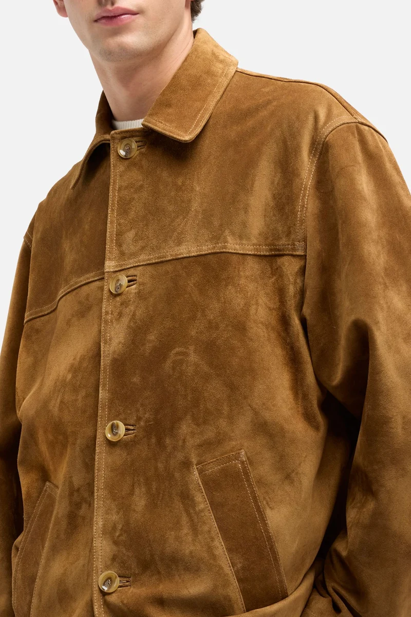 Suede Long Jacket In Tobacco