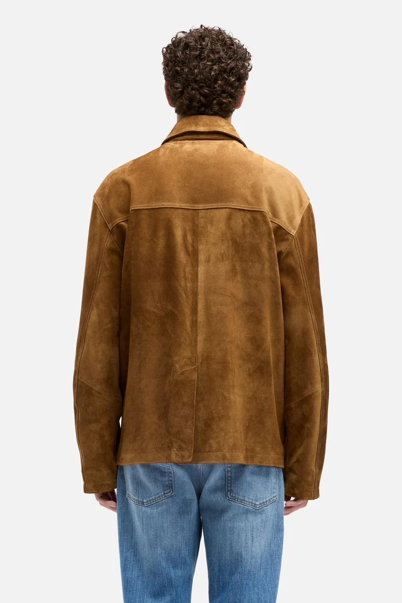 Suede Long Jacket In Tobacco