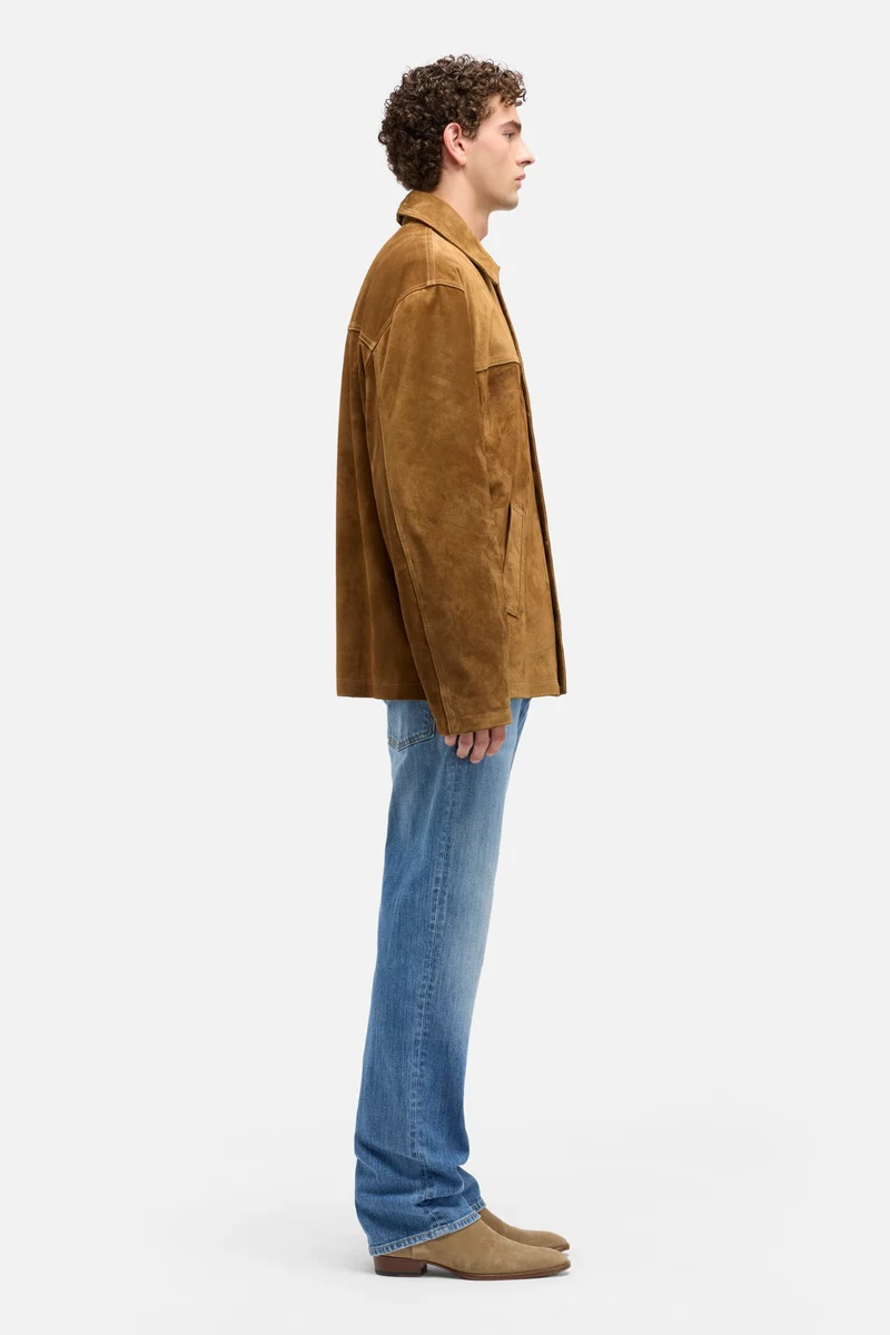 Suede Long Jacket In Tobacco