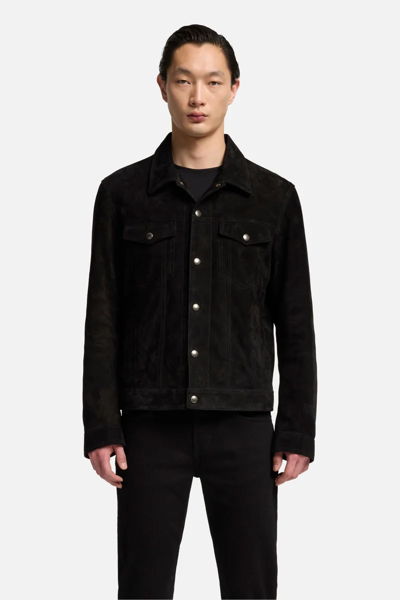 Suede Trucker Jacket In Black