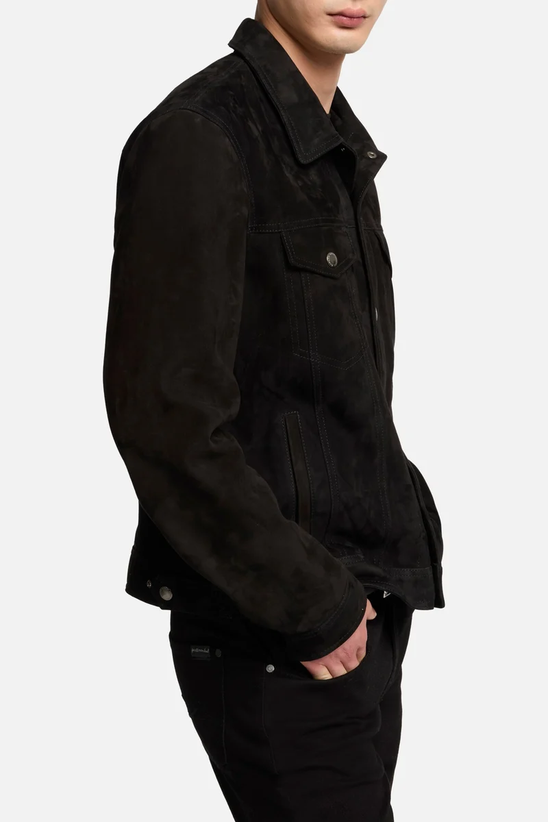 Suede Trucker Jacket In Black