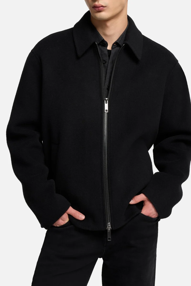 Wool Blouson Jacket In Black