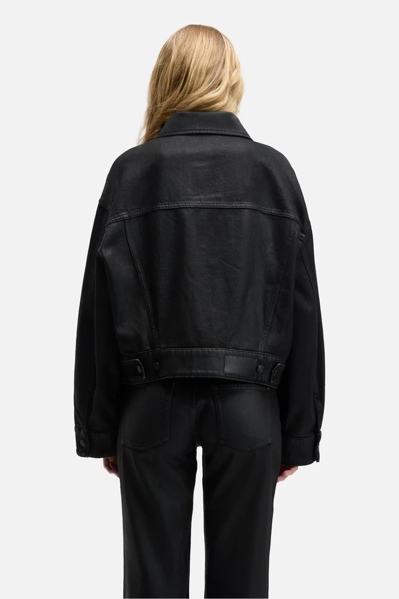 Oli Cropped Trucker Jacket in Coated Blackcat