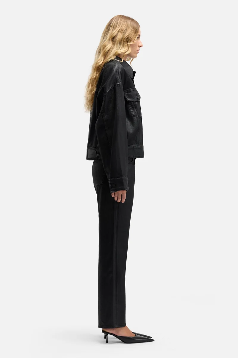 Oli Cropped Trucker Jacket in Coated Blackcat