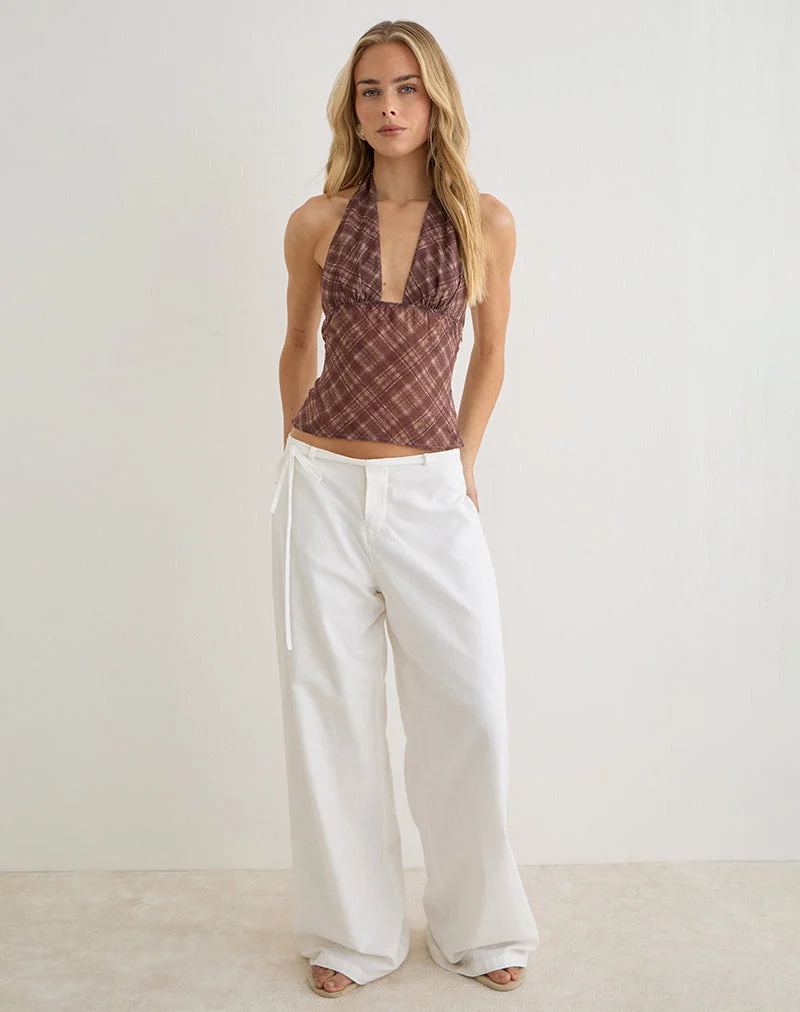 Kaluli-Haltertop in „Stone Check Brown“