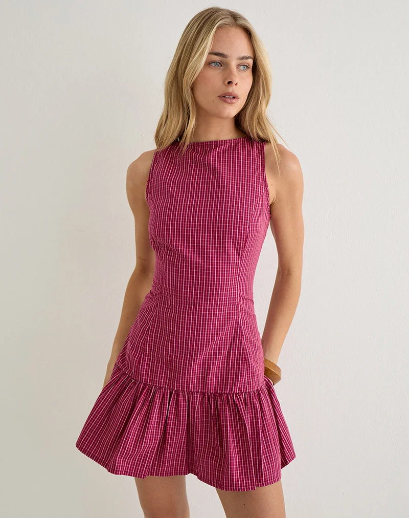 Maelah-Kleid im „Raspberry Shadow Check“-Muster