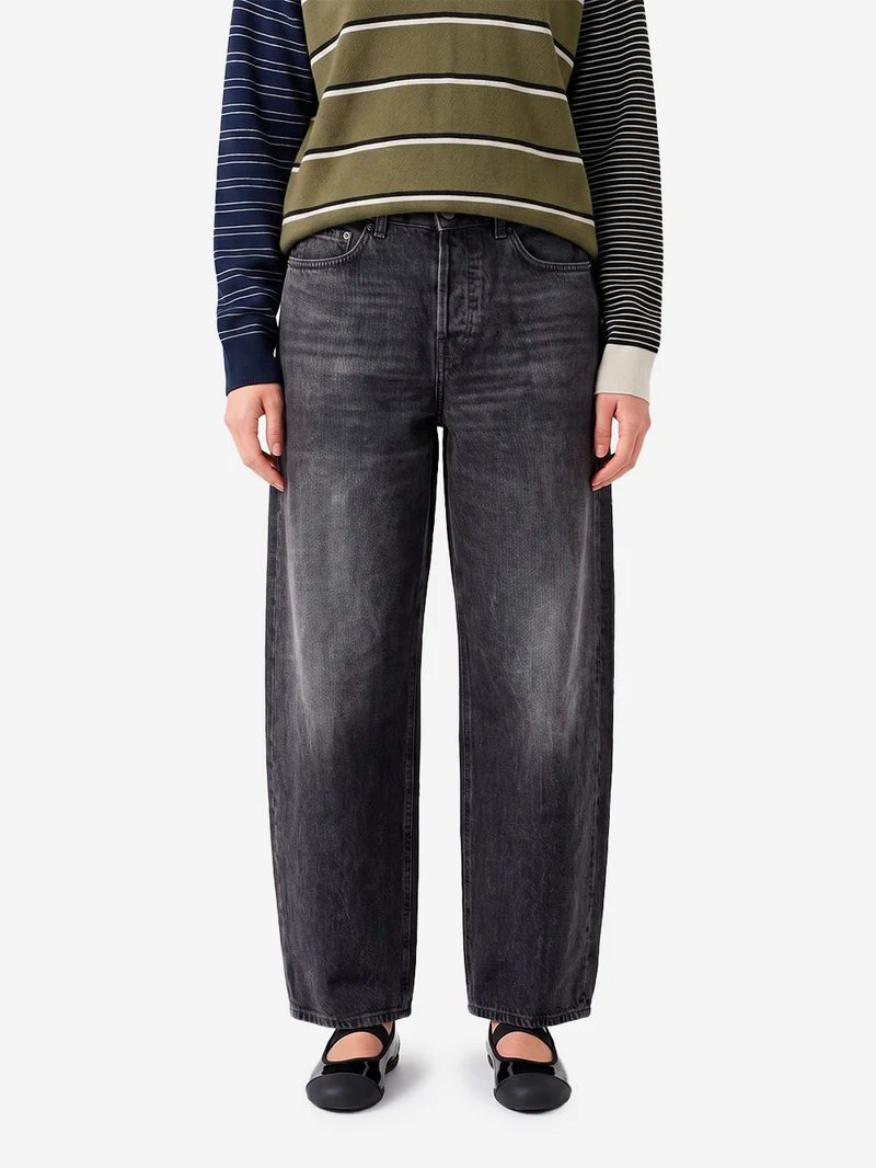 Jeans 'Bethany' neri cropped a gamba ampia