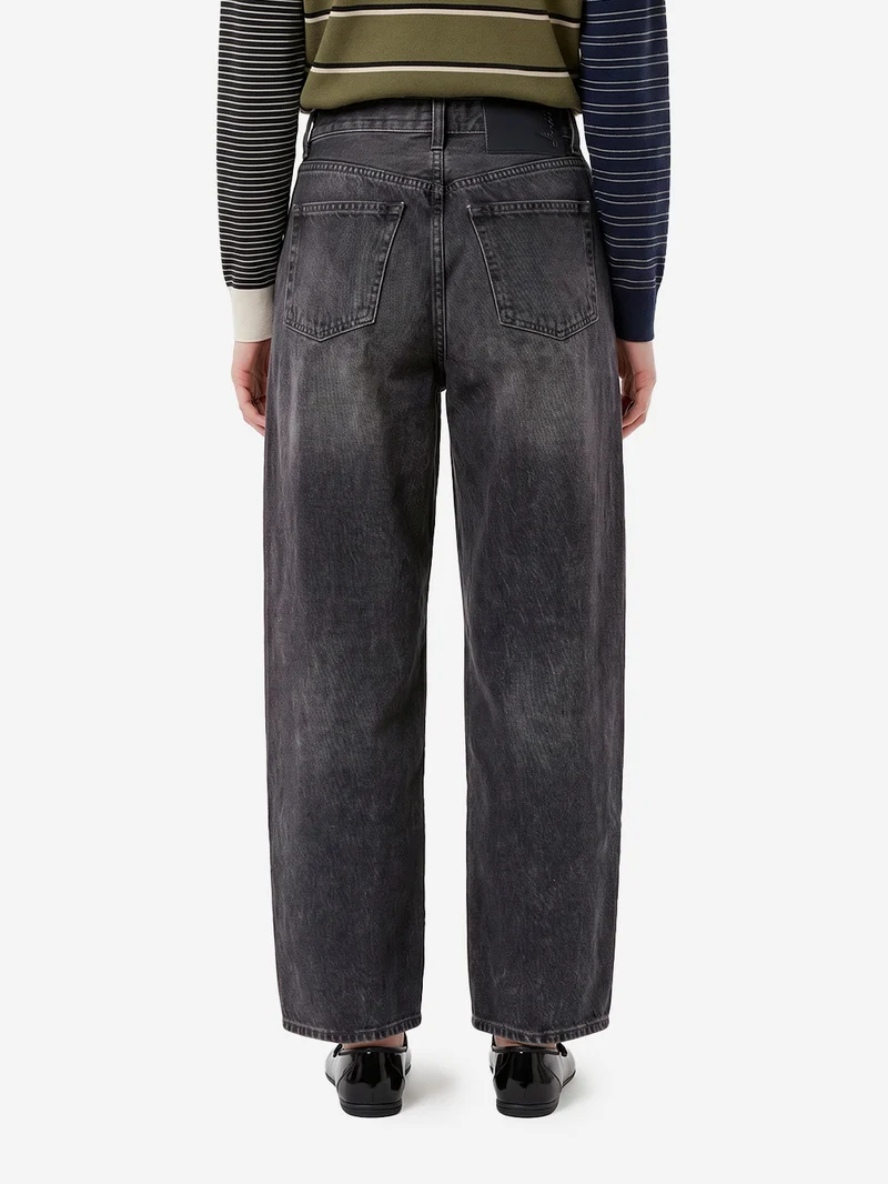 Jeans 'Bethany' neri cropped a gamba ampia