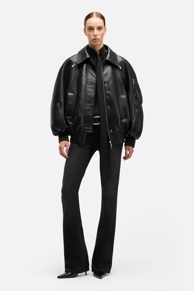 Leather Bomber Jacket in Black