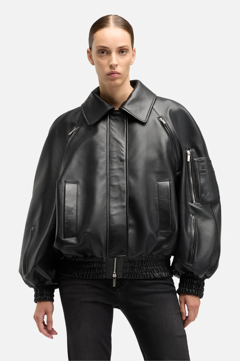 Leather Bomber Jacket in Black