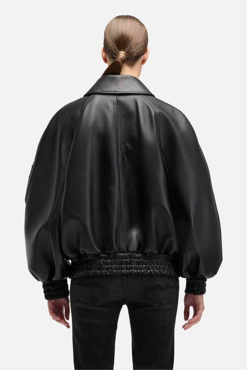 Leather Bomber Jacket in Black