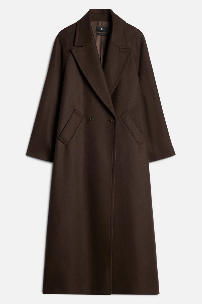 Wool Double Breasted Coat in Brown