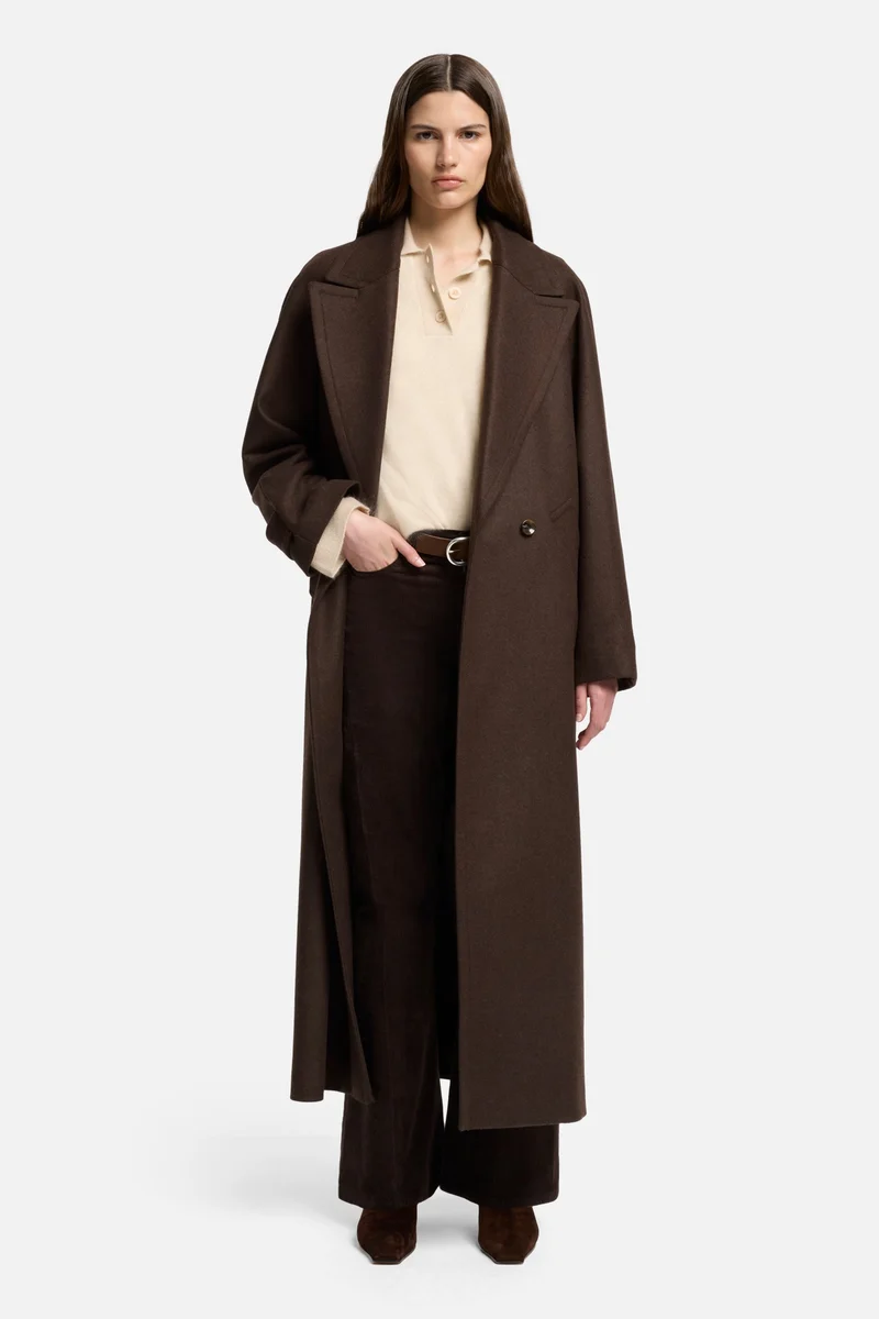 Wool Double Breasted Coat in Brown