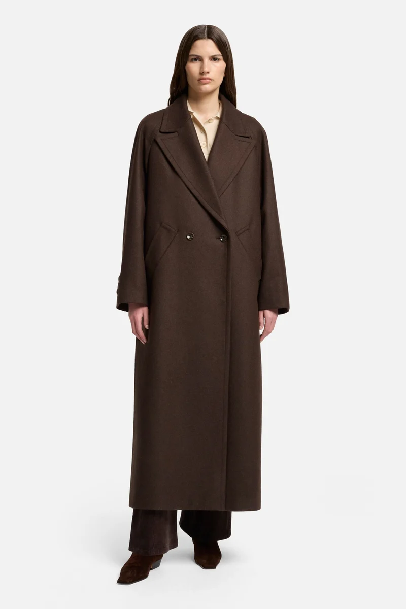 Wool Double Breasted Coat in Brown