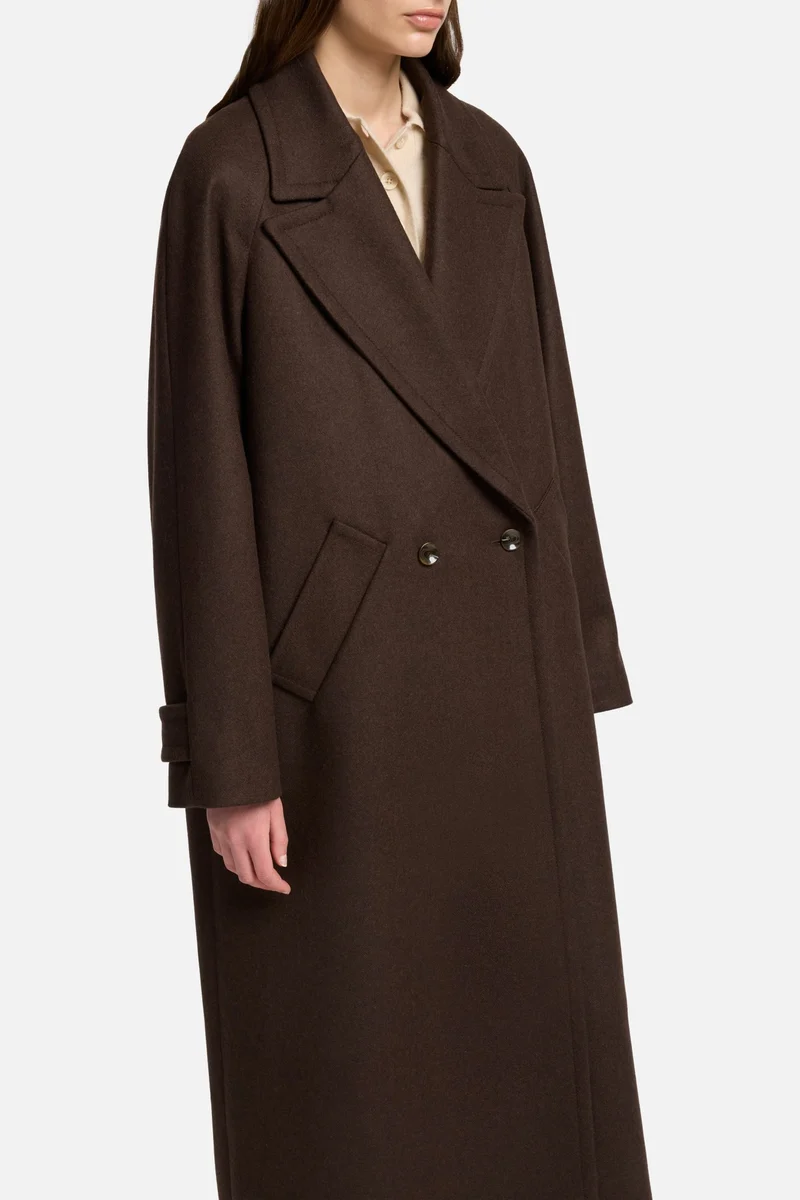 Wool Double Breasted Coat in Brown