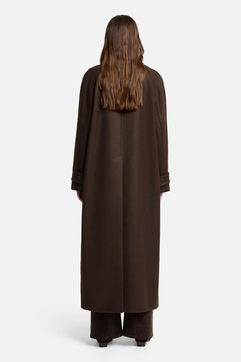 Wool Double Breasted Coat in Brown
