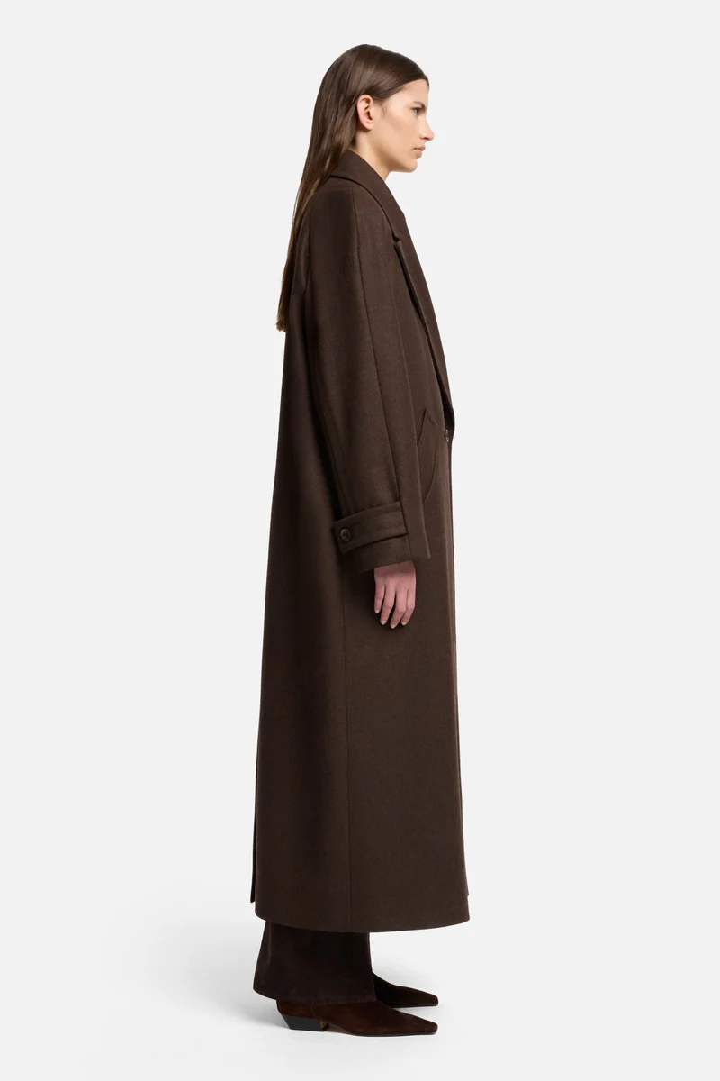Wool Double Breasted Coat in Brown