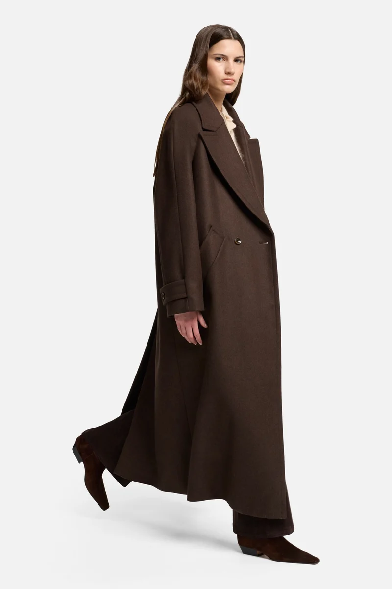 Wool Double Breasted Coat in Brown