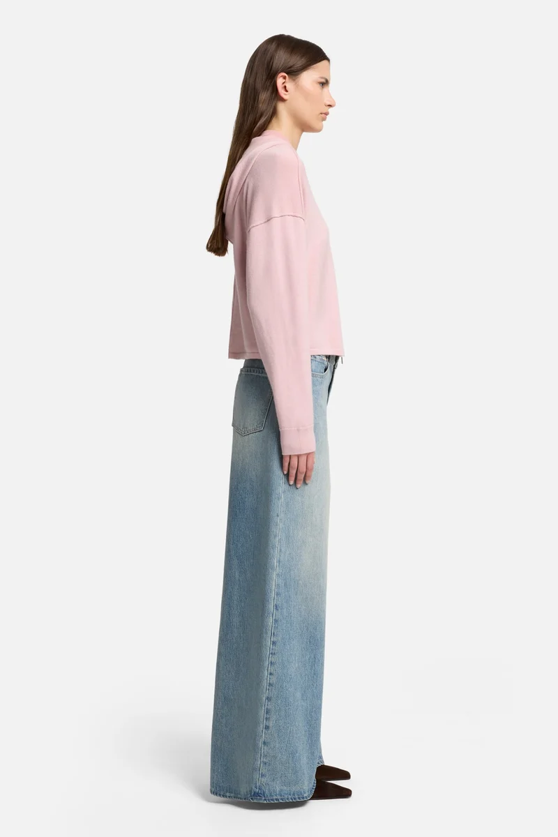 Cashmere Zipper Hoodie in Soft Pink