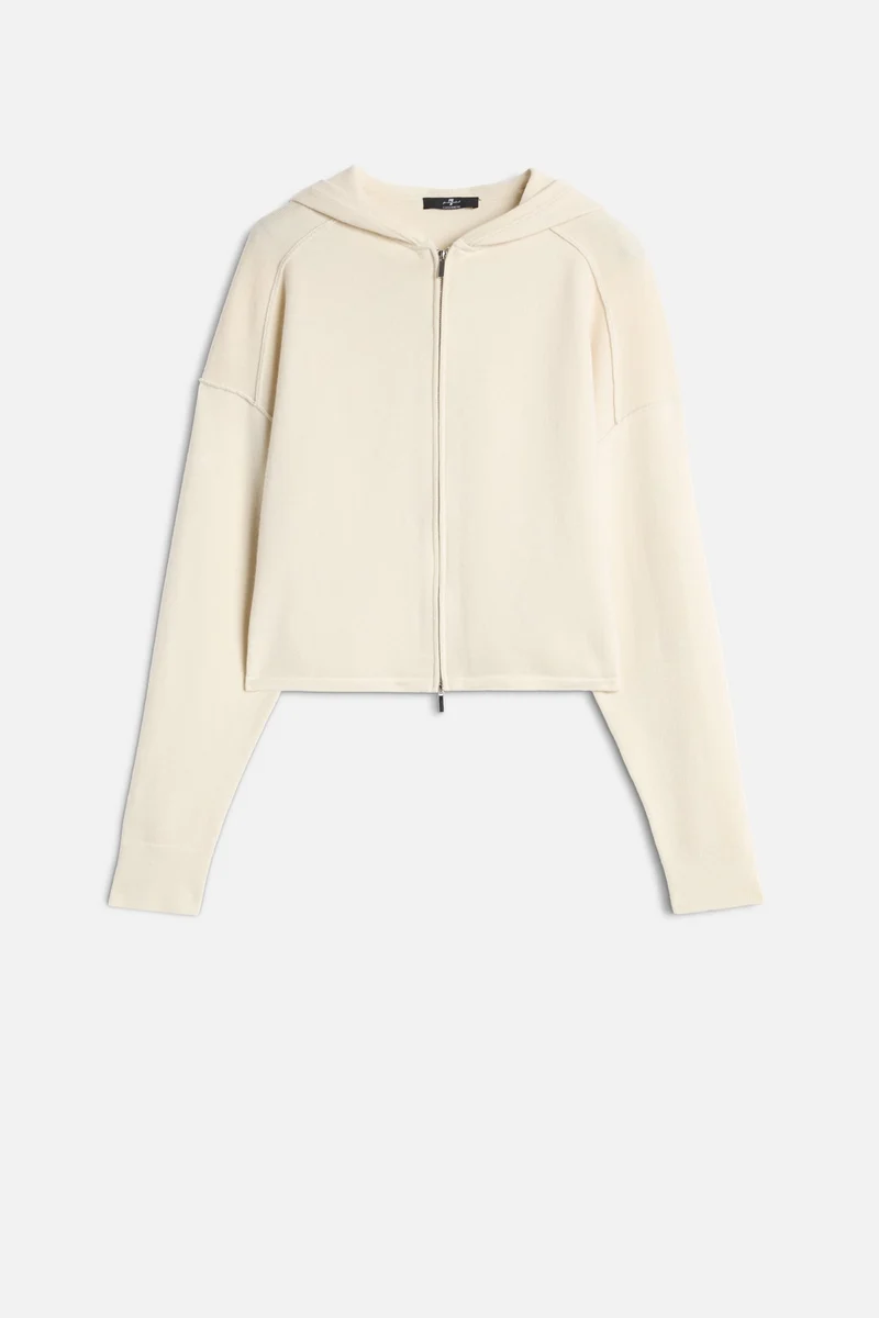 Cashmere Zipper Hoodie in Ice White