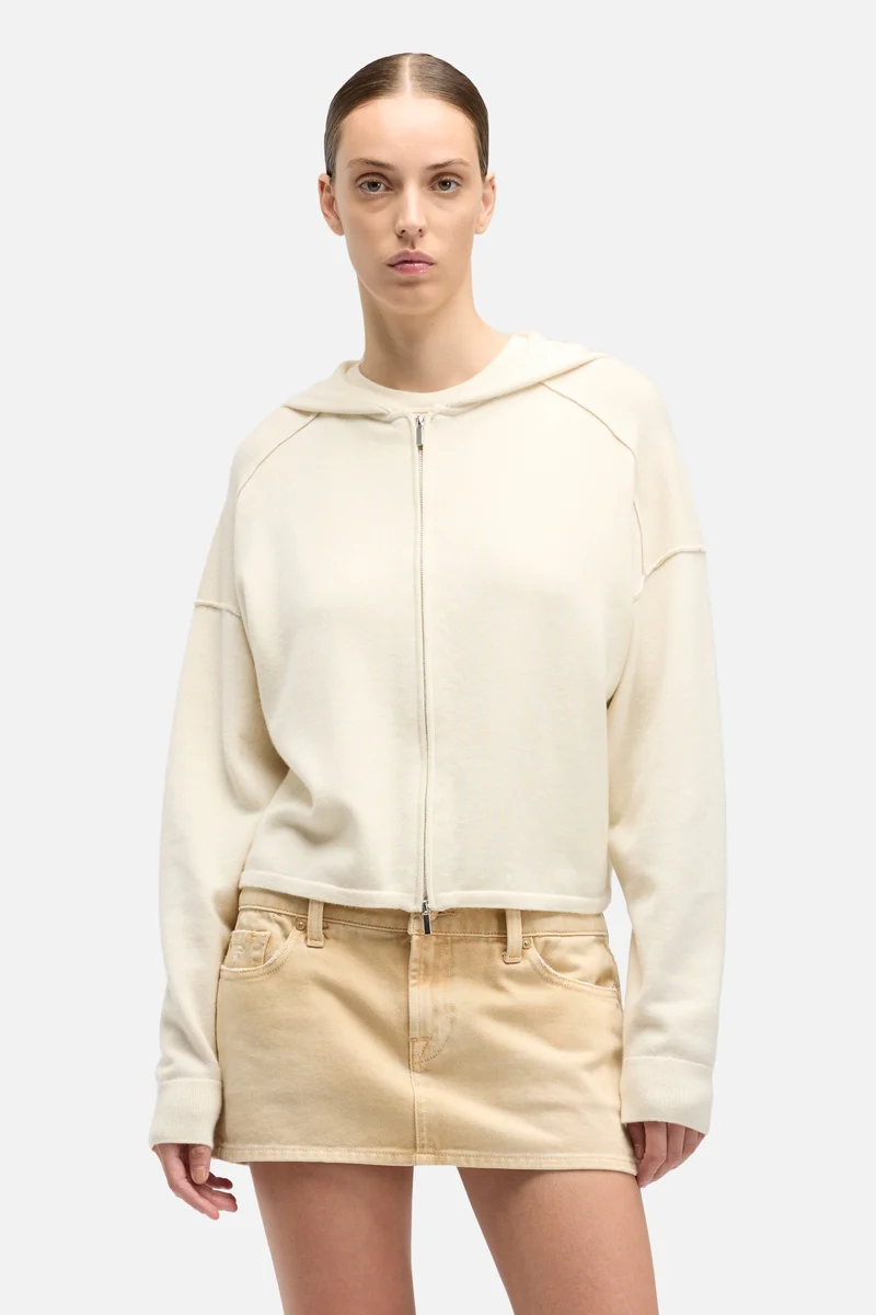 Cashmere Zipper Hoodie in Ice White